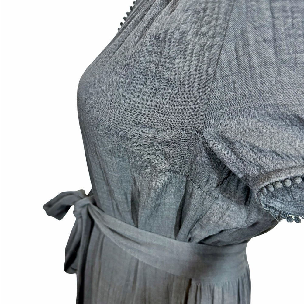 AYR The Kite Midi Dress Cotton Gauze Button Front Pom Pom Tiered Blk PLEASE READ - Picture 10 of 14